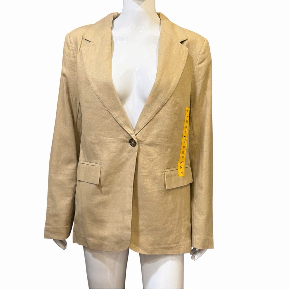 Express Linen Blazer Jacket Women One Button Linen Blend Size Medium Tan New